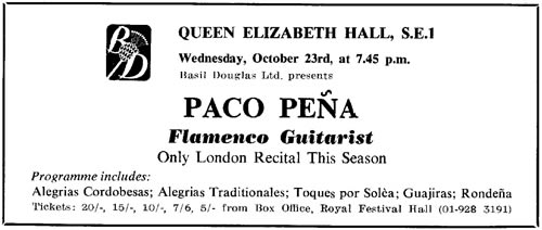 Paco Pea advertisement for Flamenco Guitar Recital