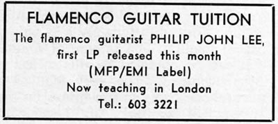 Philip John Lee Flamenco Guitar lessons BMG January 1969
